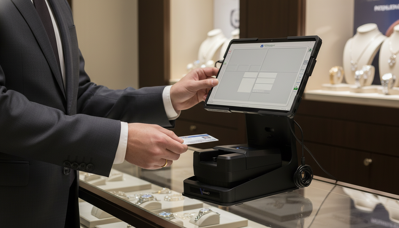 Full kiosk setup with IDS6000 ID scanner for secure identity verification and age validation
